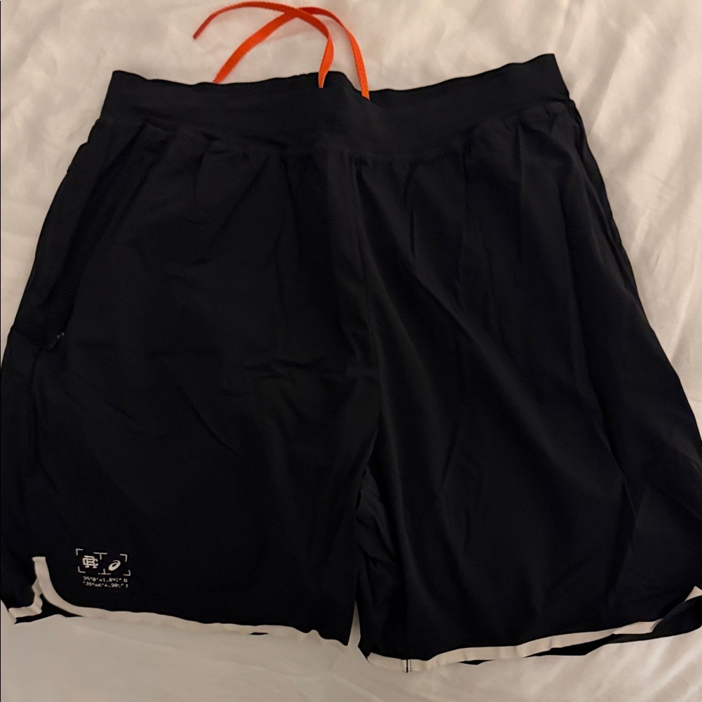 ASICS / reigning champ Men's Black Shorts with Orange Drawstring